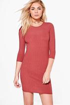 Boohoo Sheeva Ribbed 3/4 Sleeved Bodycon Dress