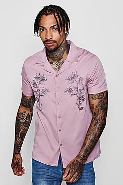 Boohoo Revere Short Sleeve Shirt With Embroidery