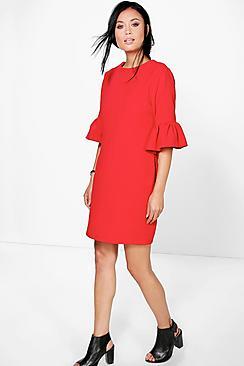 Boohoo Reema Frill Sleeve Cross Back Shift Dress