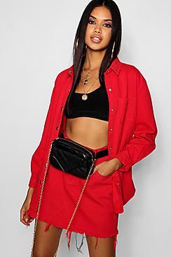 Boohoo Rich Red Denim Shirt