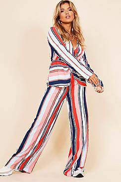 Boohoo Wide Leg Woven Multi Stripe Trousers