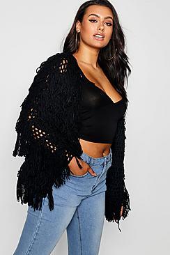 Boohoo Plus Shaggy Knit Cropped Cardigan