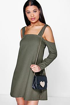Boohoo Paulina Cold Shoulder Pinafore Dress