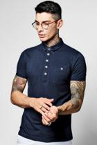 Boohoo Polo T Shirt With Denim Collar Navy