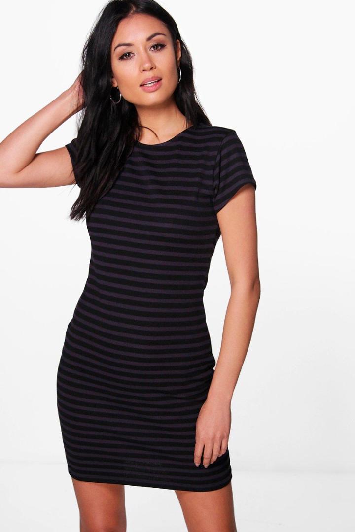 Boohoo Millie Cap Sleeve Stripe Bodycon Dress Multi
