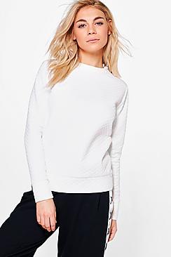 Boohoo Monica Quilted Long Sleeve Sweatshirt