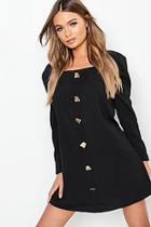 Boohoo Square Neck Volume Sleeve Button Front Shift Dress