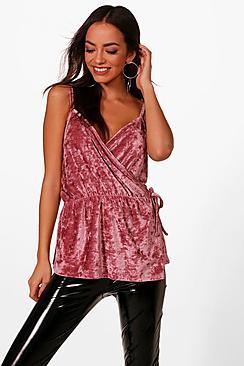 Boohoo Hollie Velvet Wrap Over Cami