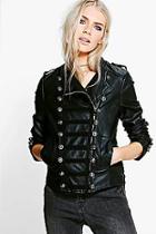 Boohoo Hollie Military Button Detail Faux Leather Jacket