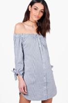 Boohoo Heather Off Shoulder Tie Sleeve Shift Dress Black