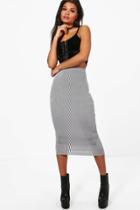 Boohoo Tia Monochrome Stripe Long Line Midi Skirt Black