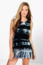 Boohoo Rosa Tie Dye Tassel Jersey Top Black