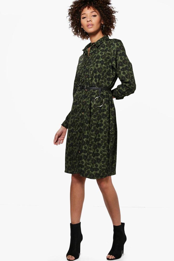 Boohoo Lexis Long Sleeve Printed Midi Shirt Dress Multi