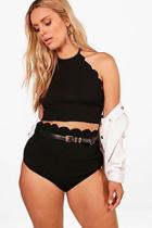 Boohoo Plus Kirsty Scalloped Crop Top + Hot Pant Co-ord