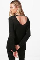 Boohoo Alexandra Tab Back Slouchy Jumper Black