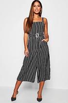 Boohoo Petite Stripe Belted Square Neck Woven Jumpsuit