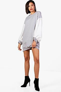 Boohoo Poplin Balloon Sleeve Sweat Dress