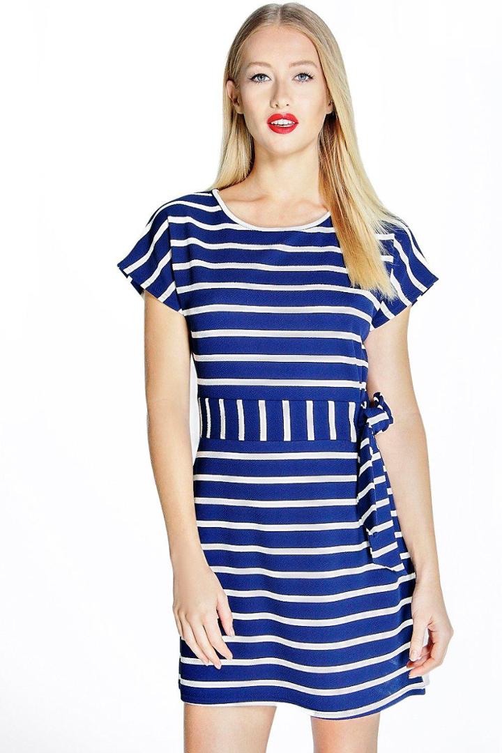 Boohoo Madeline Obi Belt Shift Dress Navy