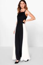 Boohoo Boutique Tiao Pleated Colour Block Maxi Dress Black