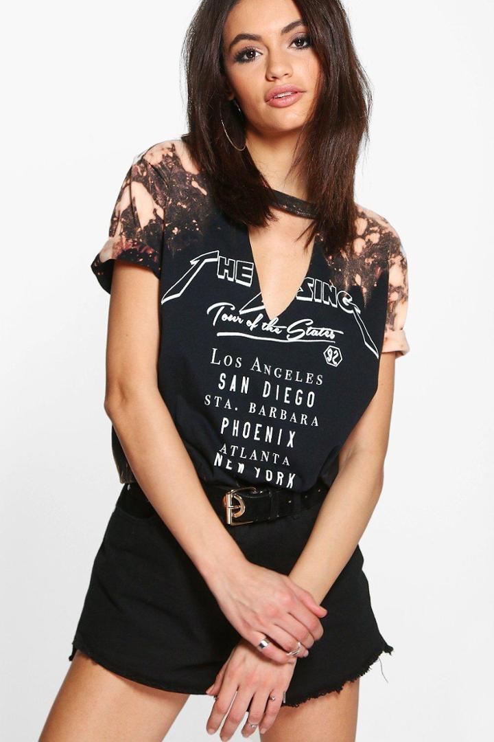 Boohoo Una Washed Cut Out Neck Slogan Tee Multi
