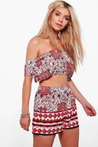 Boohoo Erica Woven Print Bandeau & Short Co-ord Set Multi