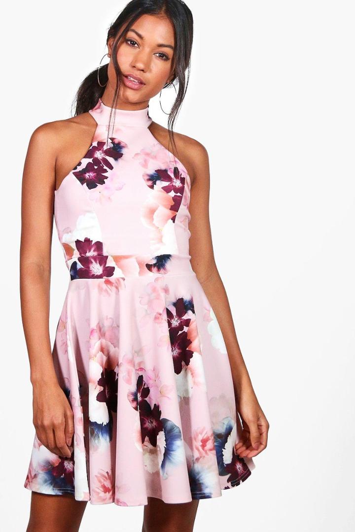 Boohoo Lauren Floral Print Skater Dress Multi