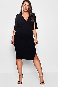 Boohoo Plus Split Sleeve Tie Waist Midi Dress