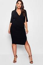 Boohoo Plus Split Sleeve Tie Waist Midi Dress