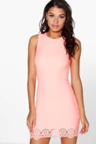 Boohoo Maia Lazer Cut Hem Detail Bodycon Dress Sugar-coral
