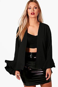 Boohoo Plus Sadie Crepe Extreme Frill Sleeve Blazer