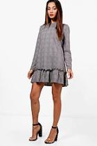 Boohoo Petite Amy Dogtooth Check Drop Hem Shift Dress