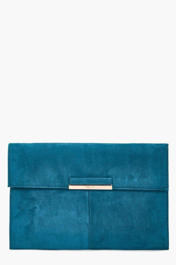 Boohoo Kirsten Suedette Coloured Clutch Teal
