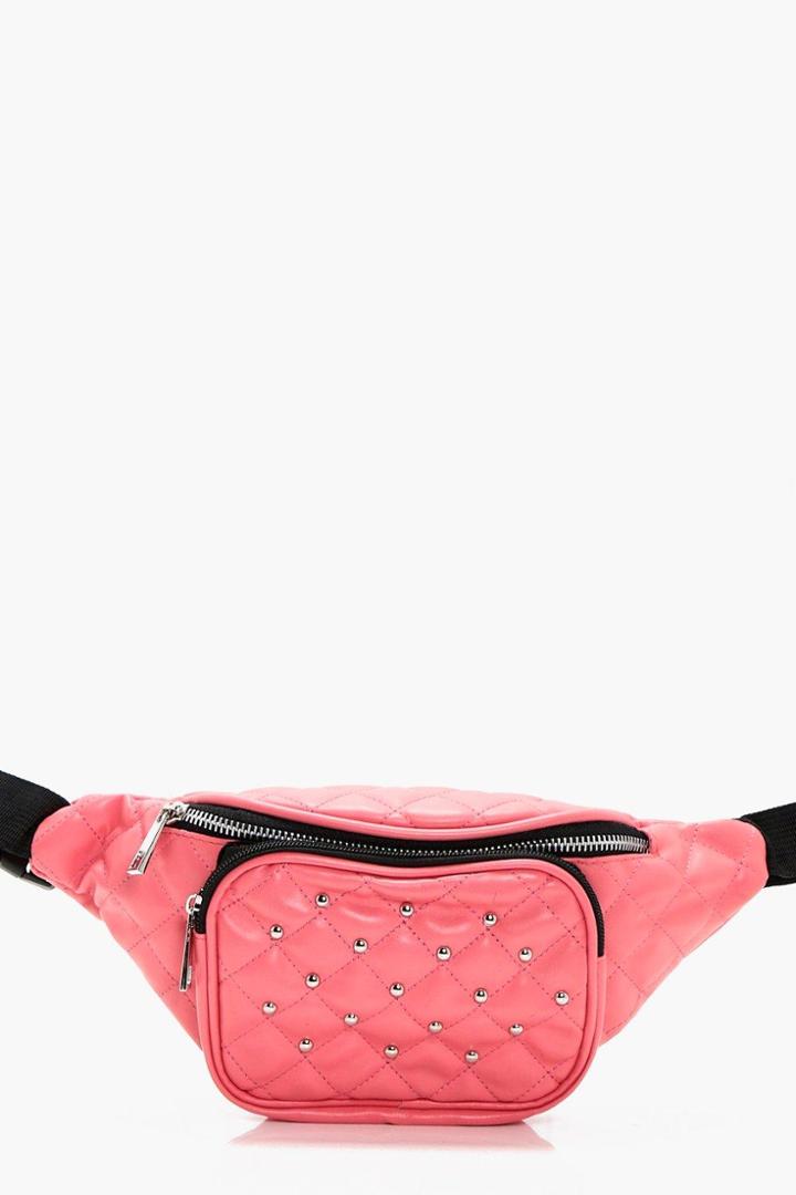 Boohoo Lola Quilt And Stud Bumbag Pink