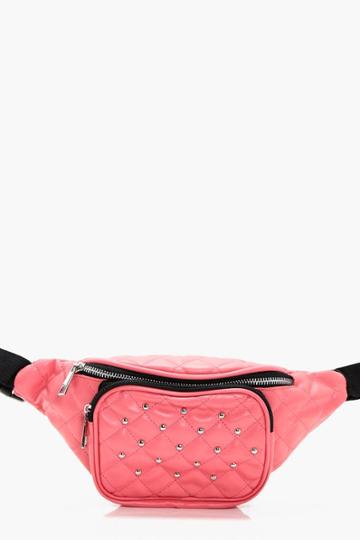 Boohoo Lola Quilt And Stud Bumbag Pink