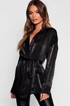 Boohoo Matt Satin Tie Waist Wrap Blouse