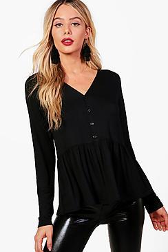 Boohoo Rila Button Down Peplum Top