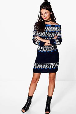 Boohoo Reindeer Fairisle Christmas Jumper Dress