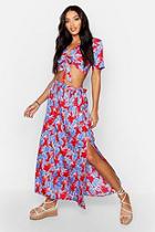 Boohoo Leaf Print Tie Front Beach Co-ord