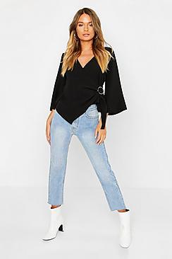 Boohoo Wrap Detail Long Sleeve Blouse