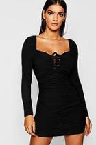Boohoo Ruched Front Puff Sleeve Bodycon Dress