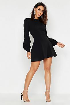 Boohoo Bust Detail Blouson Sleeve Skater Dress