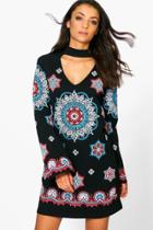 Boohoo Tall Madi Textured Embroidery Effect Neck Band Dress Black