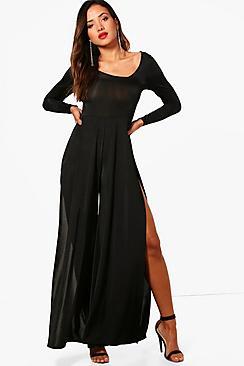 Boohoo Audrey Asymmetric Square Neck Split Leg Jumpsuit