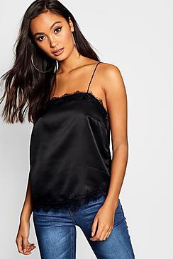 Boohoo Lace Trim V Neck Satin Cami