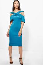 Boohoo Tia Oversized Cold Shoulder Bodycon Dress Teal