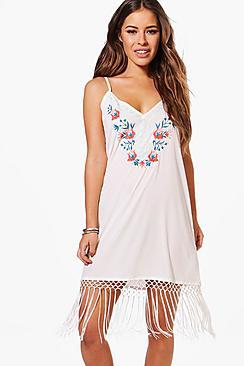 Boohoo Petite Amy Boutique Embroidered Fringe Hem Cami