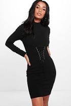 Boohoo Isobel Corset Waist High Neck Bodycon Dress