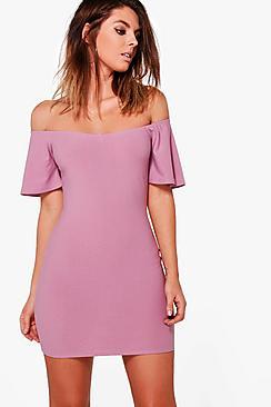 Boohoo Off Shoulder Frill Bodycon Dress