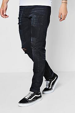 Boohoo Black Skinny Patchwork Denim Jeans