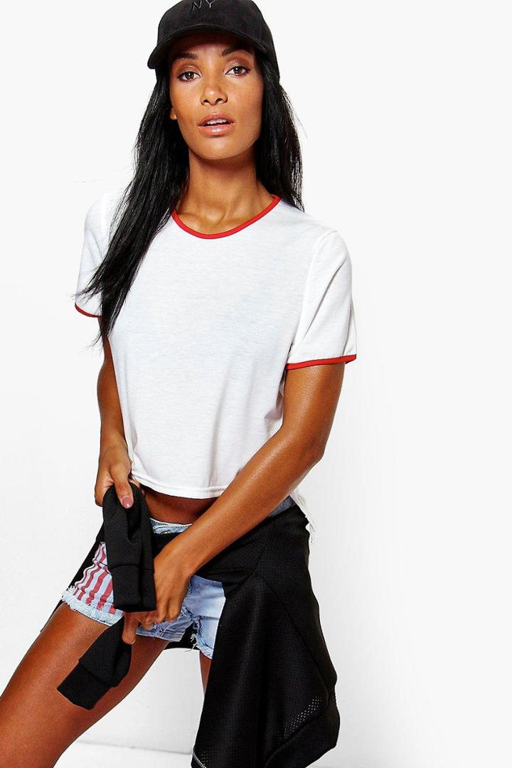 Boohoo Ona Drop Back Ringer T-shirt Red